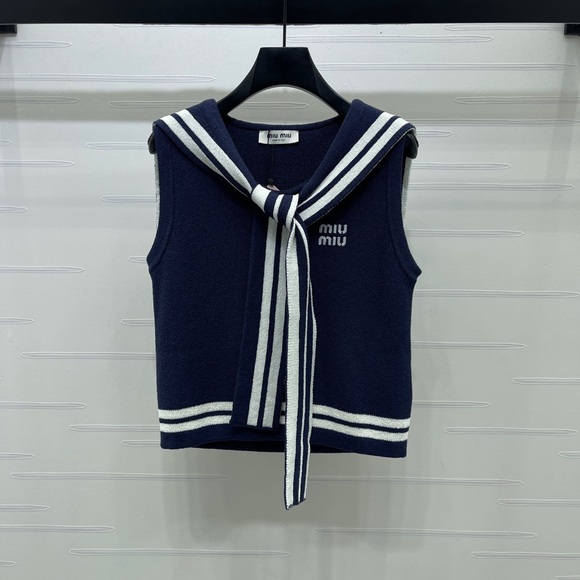 Miu Miu Tops - Miu Miu Blue Tank Top with White Scarf Accent